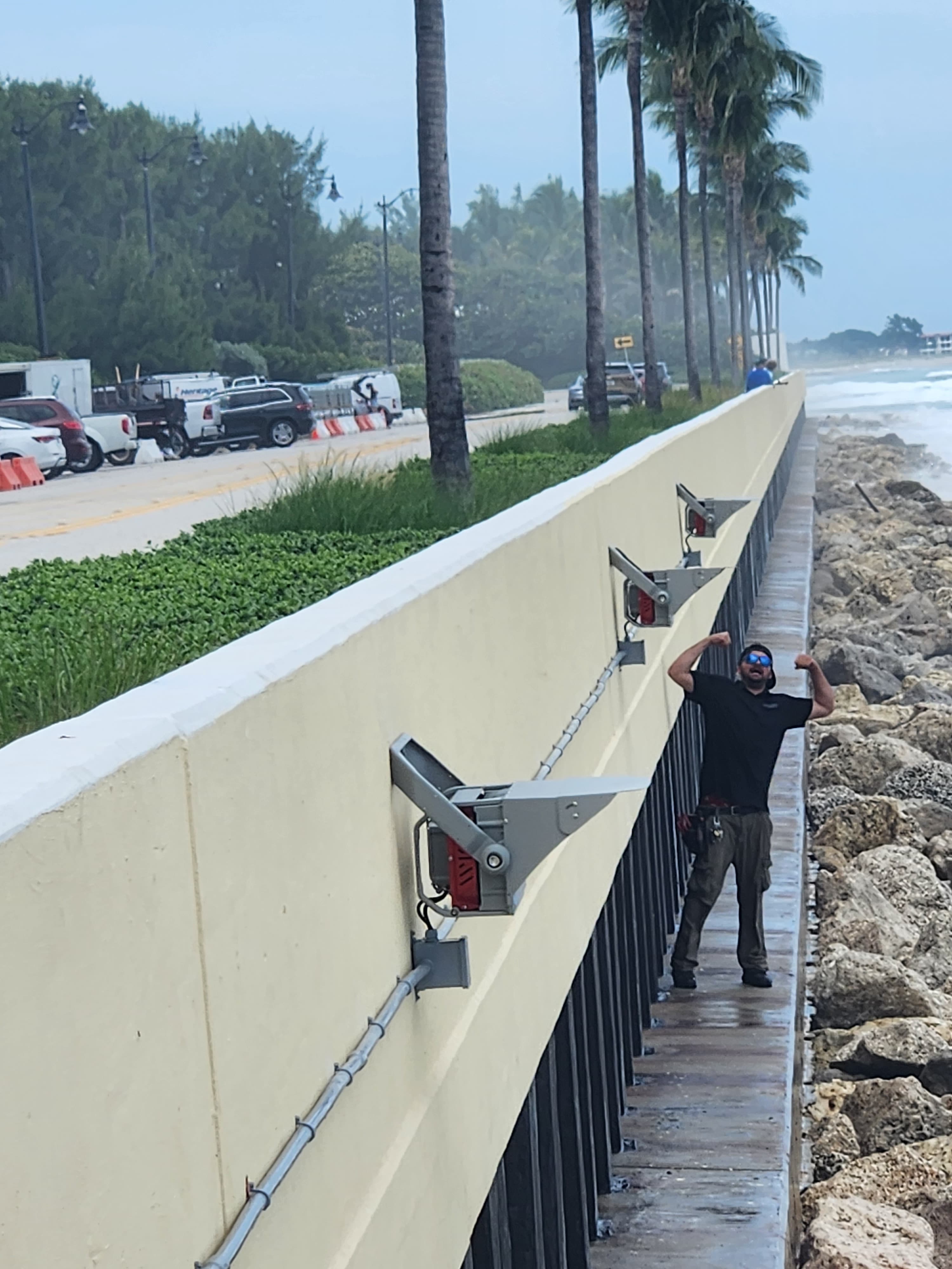 Seawall light fixture installation